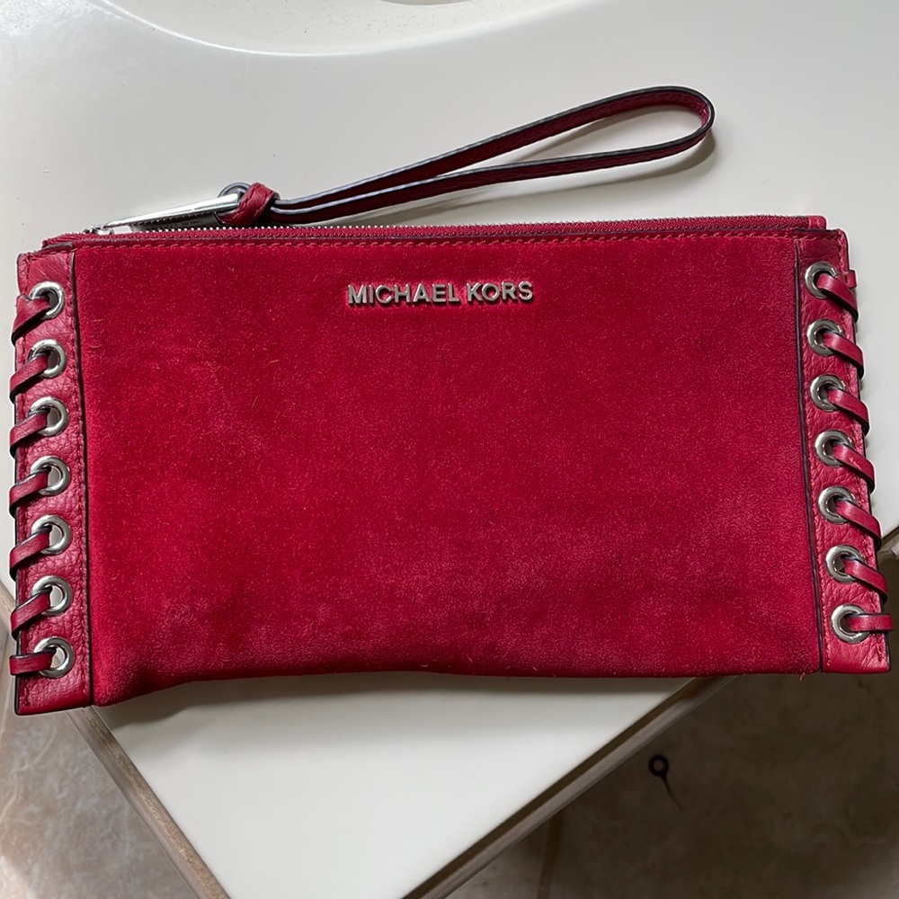Michael Kors suede wristlit